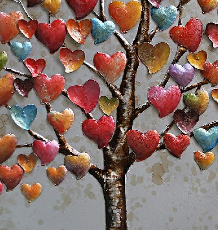 MÉTAL BRASS - Tableau relief en métal arbre cœur 60x60