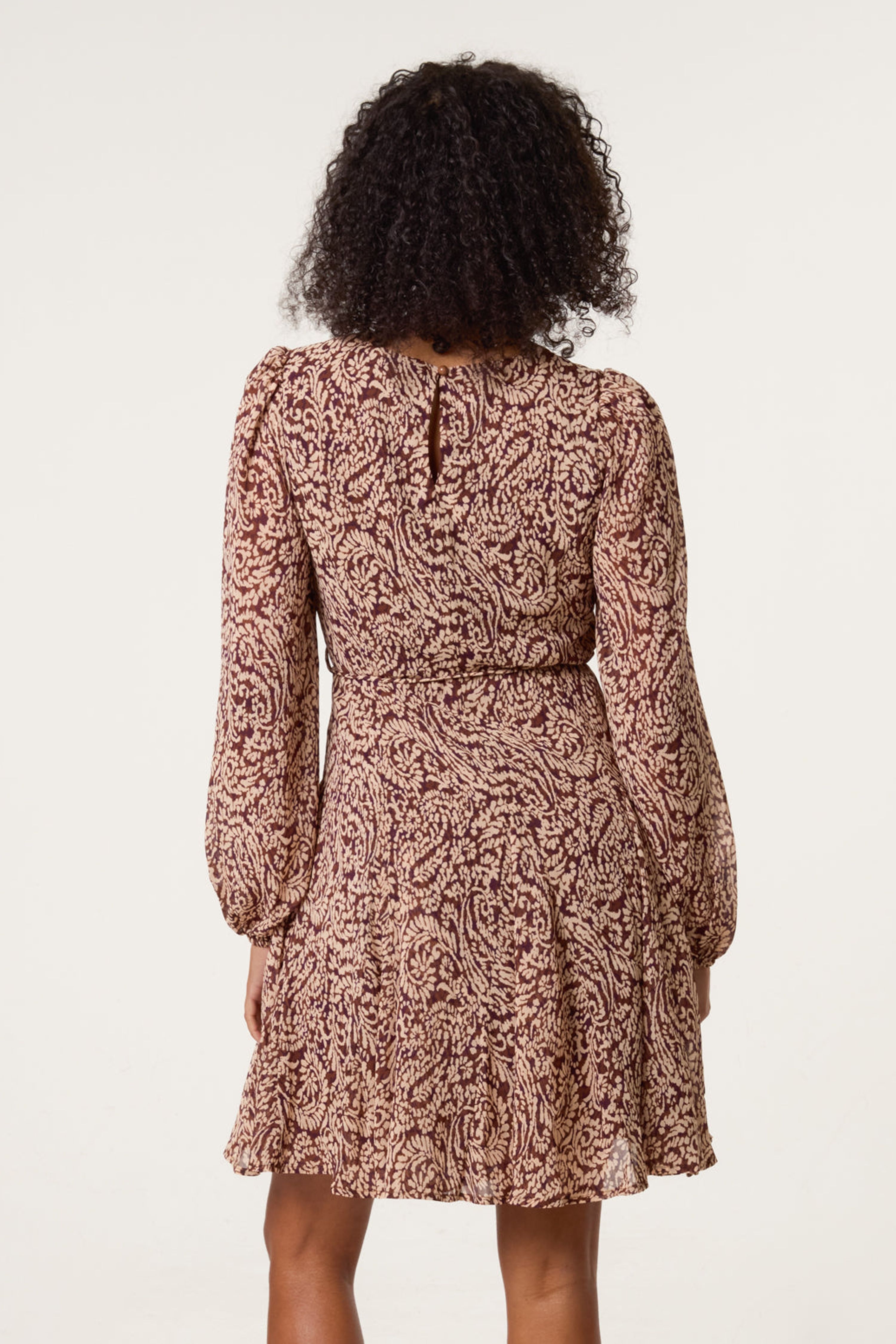 Blue Vanilla Brown Godet Dress With Self Tie