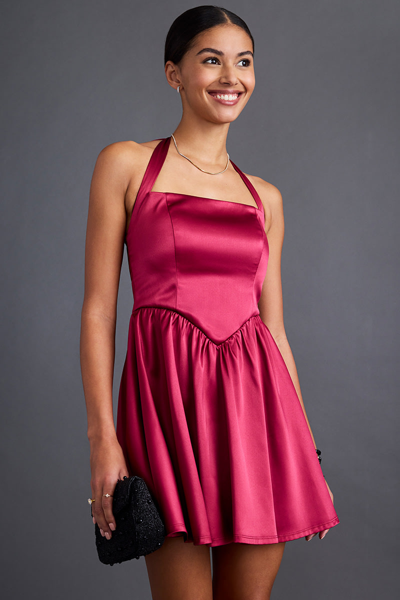 Morgan Satin Halter?Mini Dress