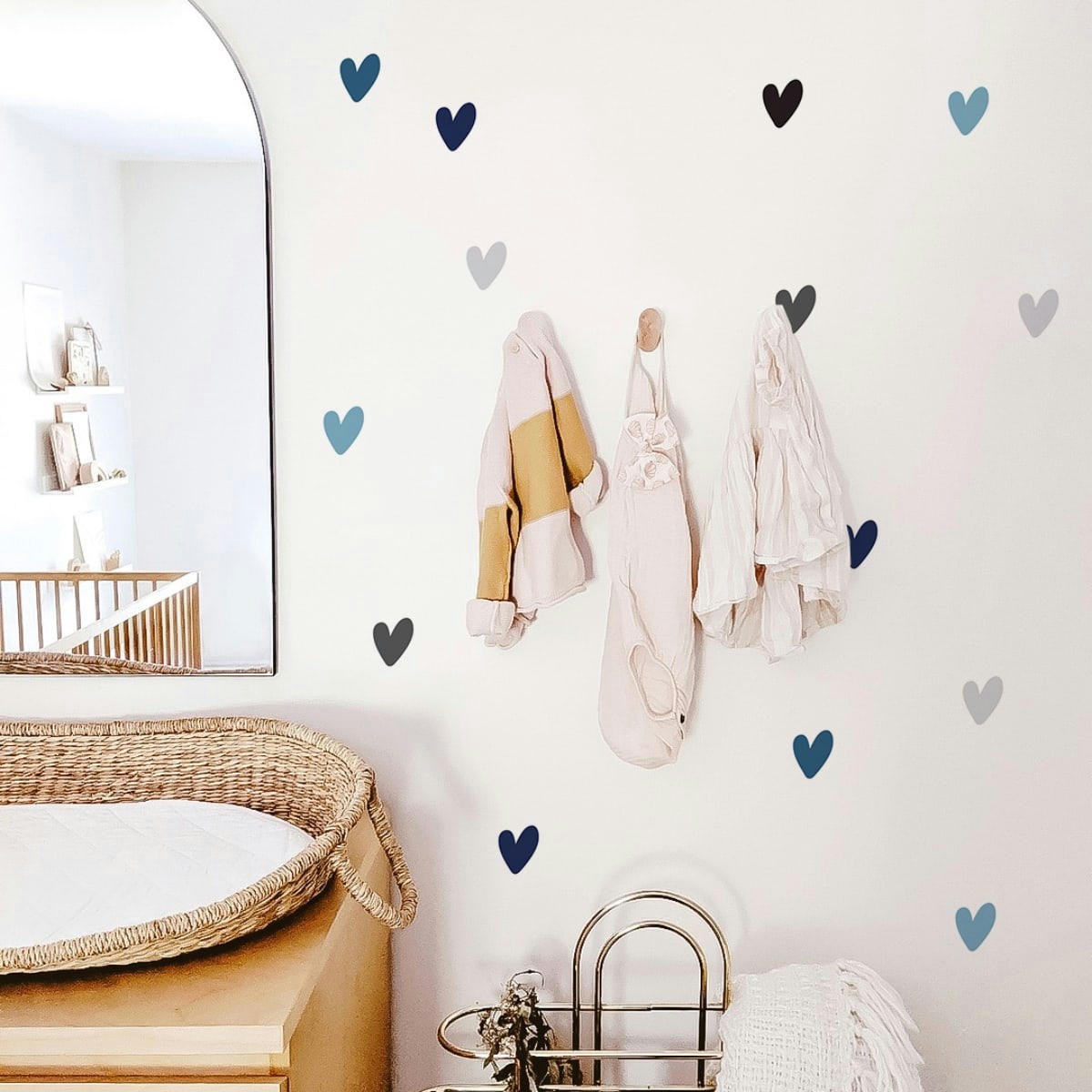 RAINBOWS3 - Stickers muraux en vinyle petits coeurs bleu et gris