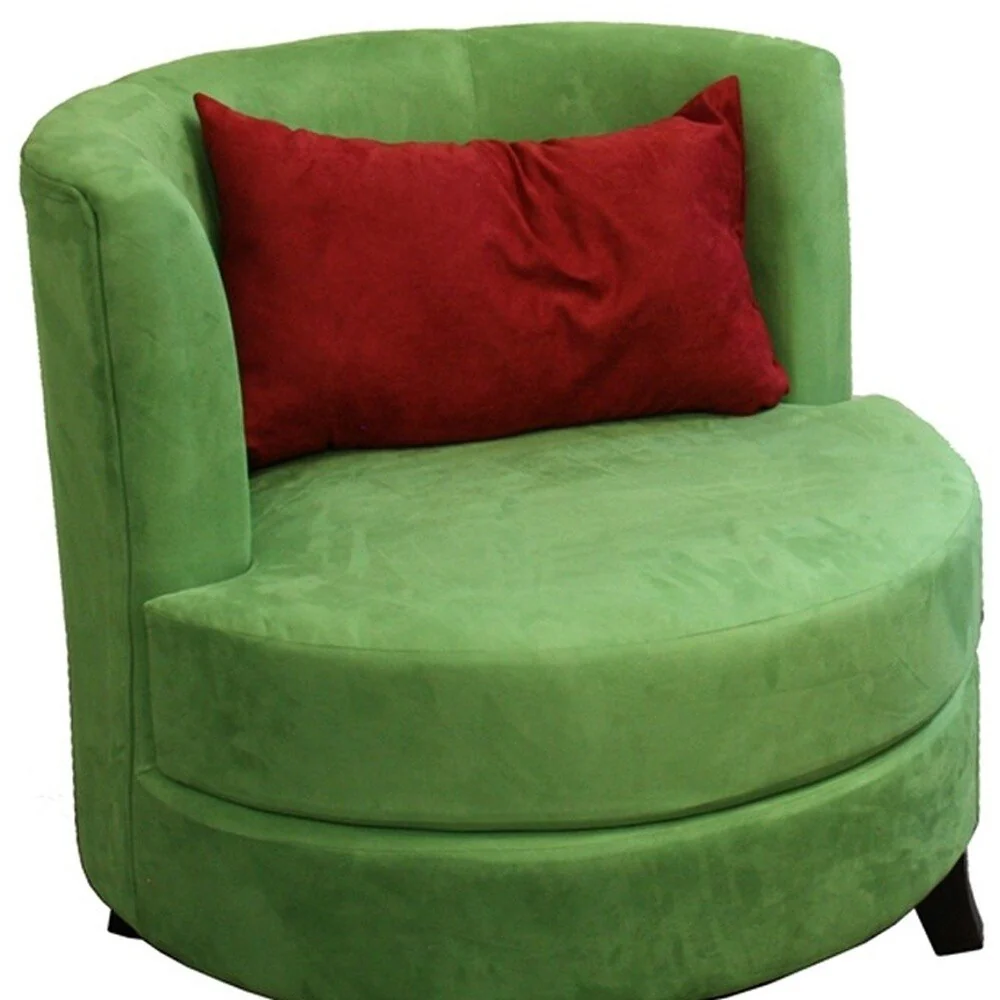 31 Green Microfiber Retro Round Accent Chair with Contrast Pillow