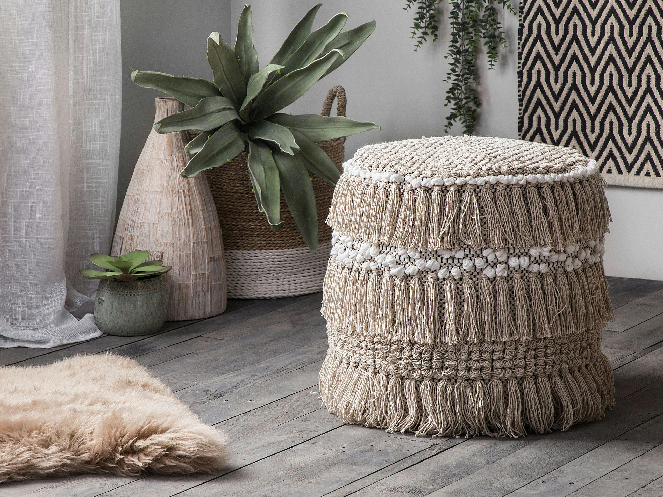 NOIDA - Pouf en coton beige 43 x 44 cm