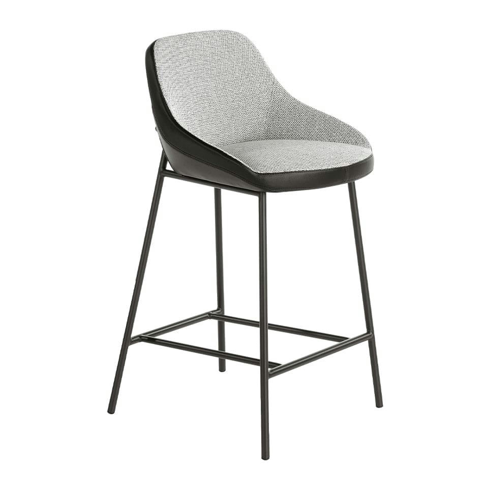 - Tabouret en tissu gris et similcuir noir
