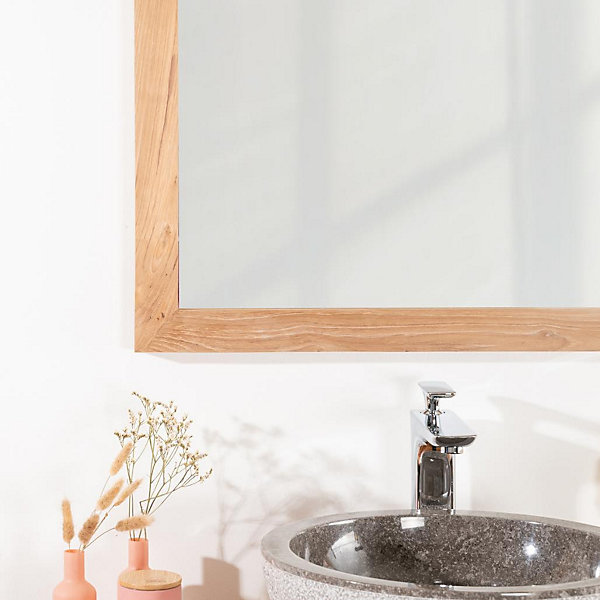 Miroir carré en teck massif 70 cm