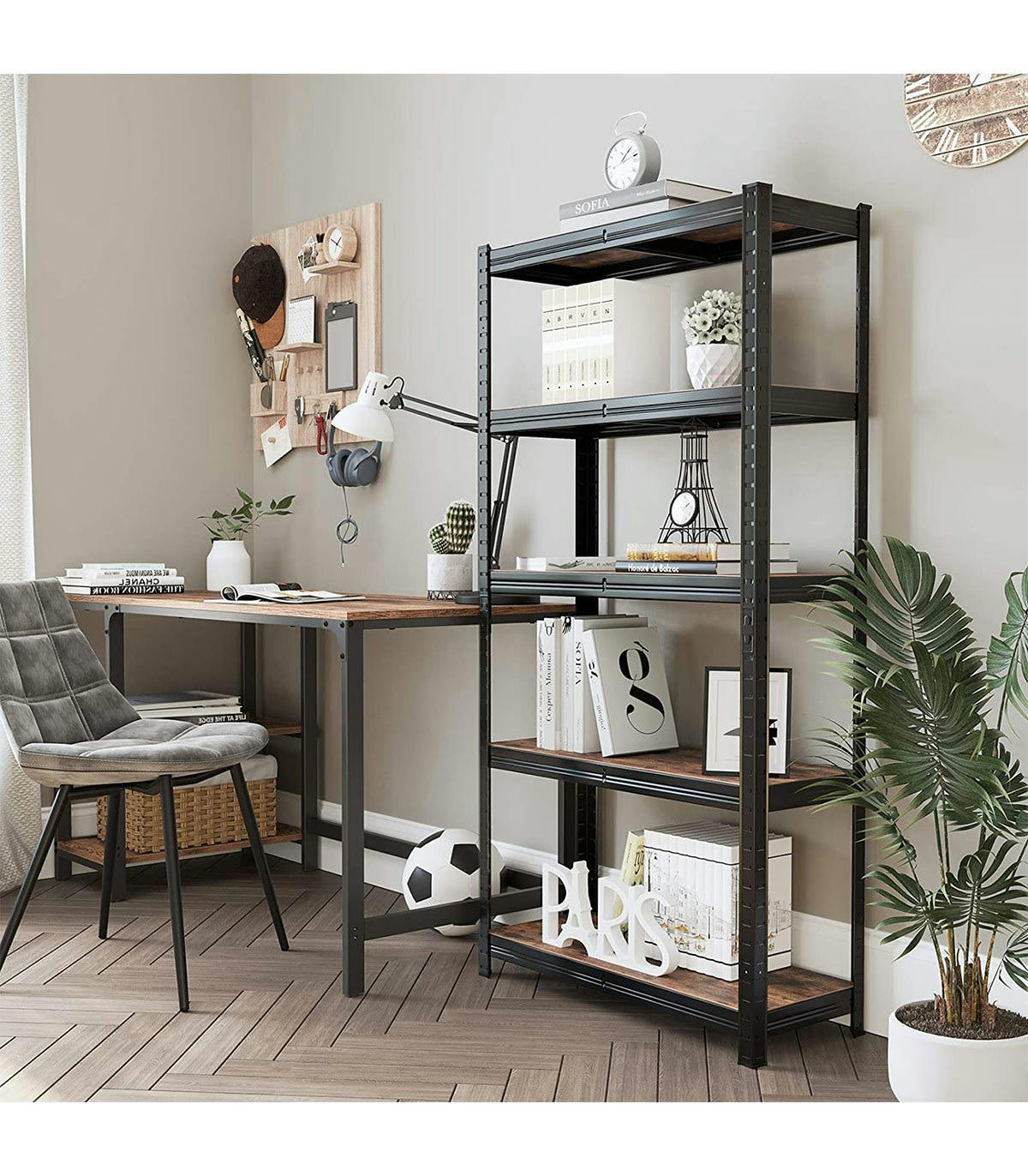 - Etagère de rangement en métal noir avec niveaux réglables - H175 cm