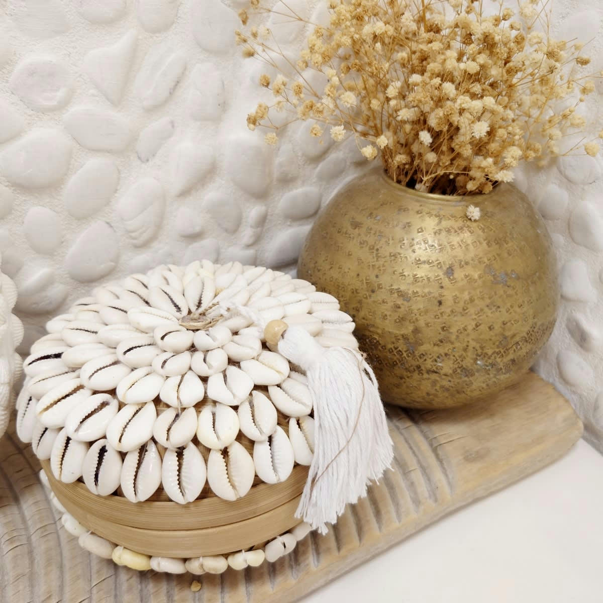 Breeze - Boîte en bambou et coquillages, beige 14x10 cm