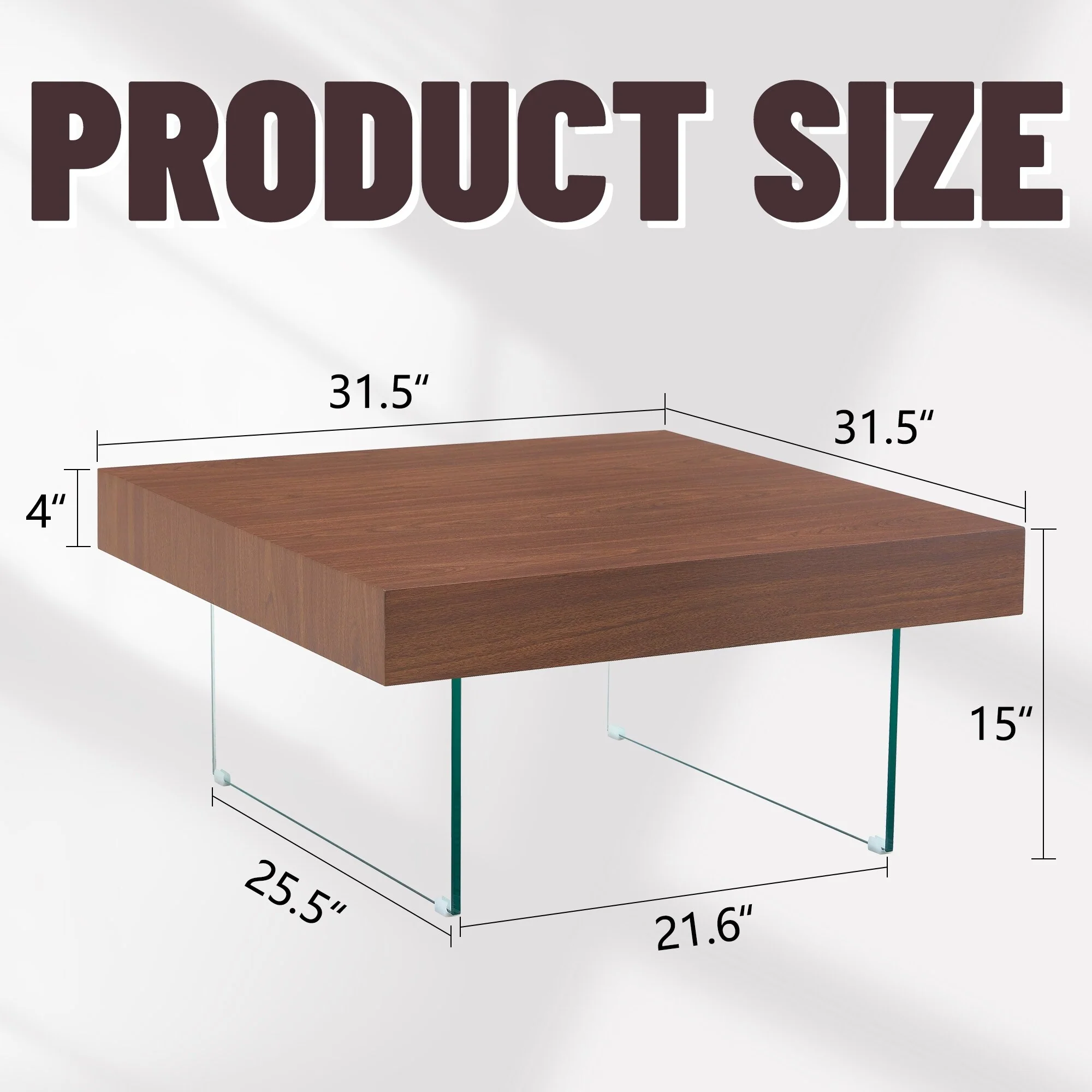 Colored Square Mdf Coffee Table -Tempered Glass Legs.Density Board Sticker,Reinforced Glass Legs