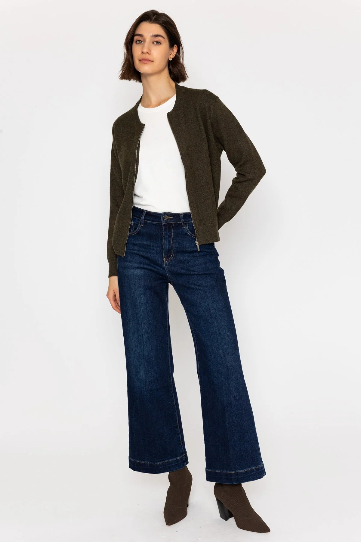 Khaki Knitted Bomber Jacket