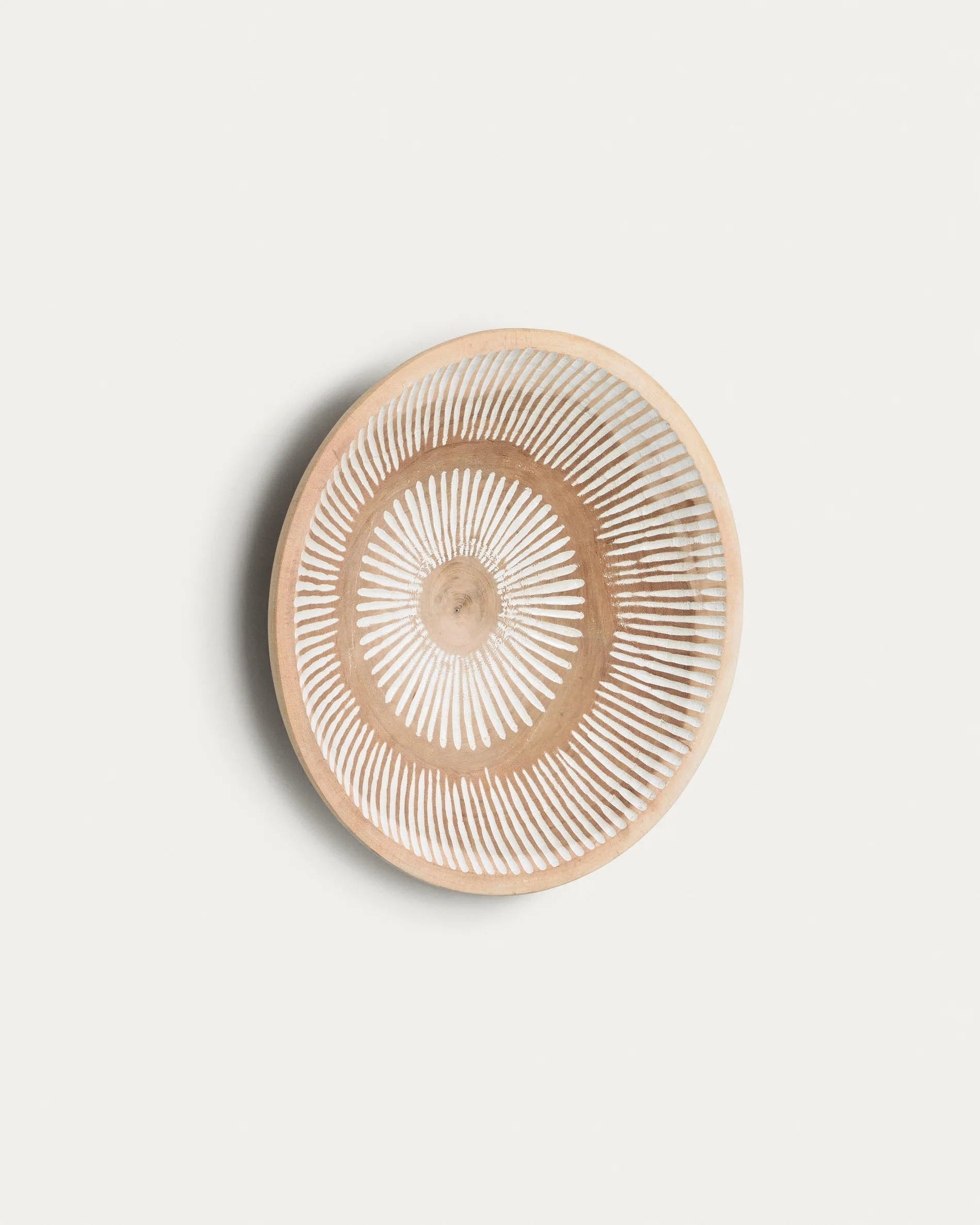 Melisa solid munggur wood wall panel with white striped Ø 30 cm