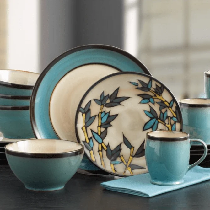 Gourmet Basics Belmont Round Blue Stalks Dinnerware Set