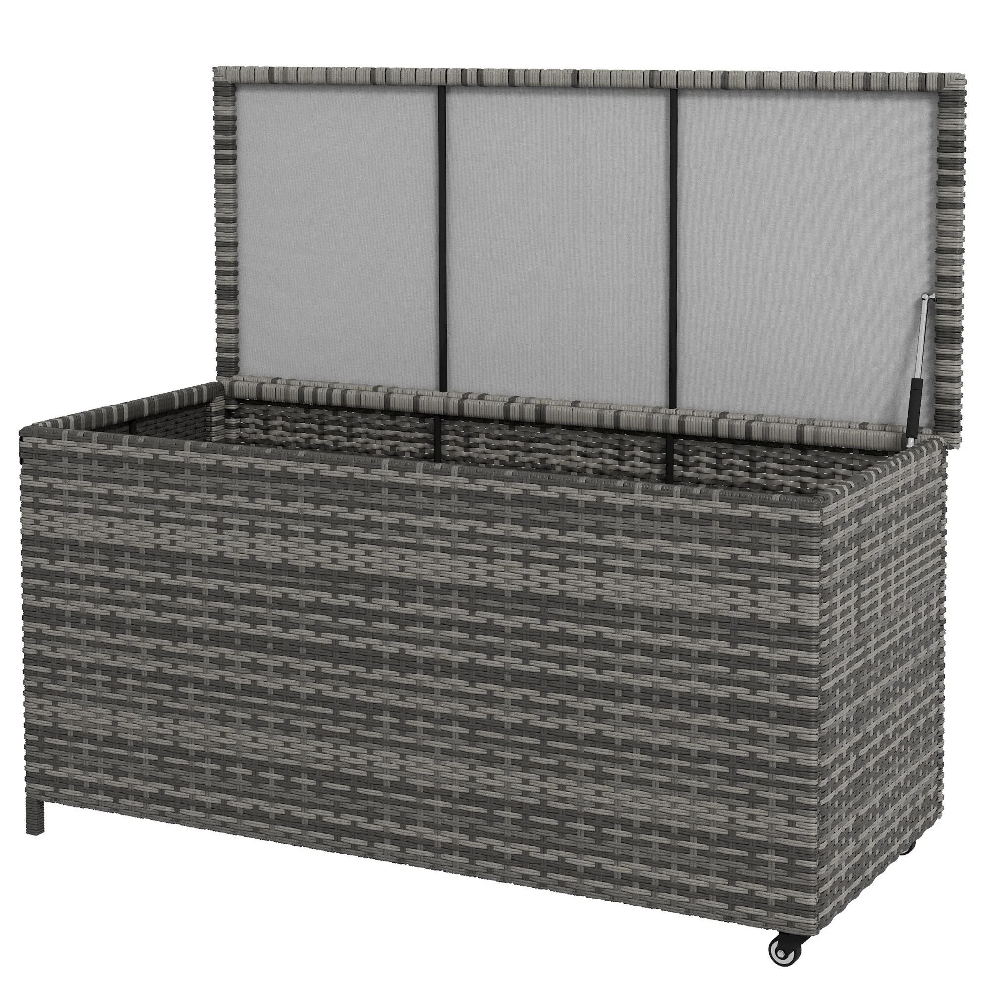 Rustic Wicker Deck Box with Wheels, Auto Close Lid and Rainproof Function for Outdoor Patio Poolside