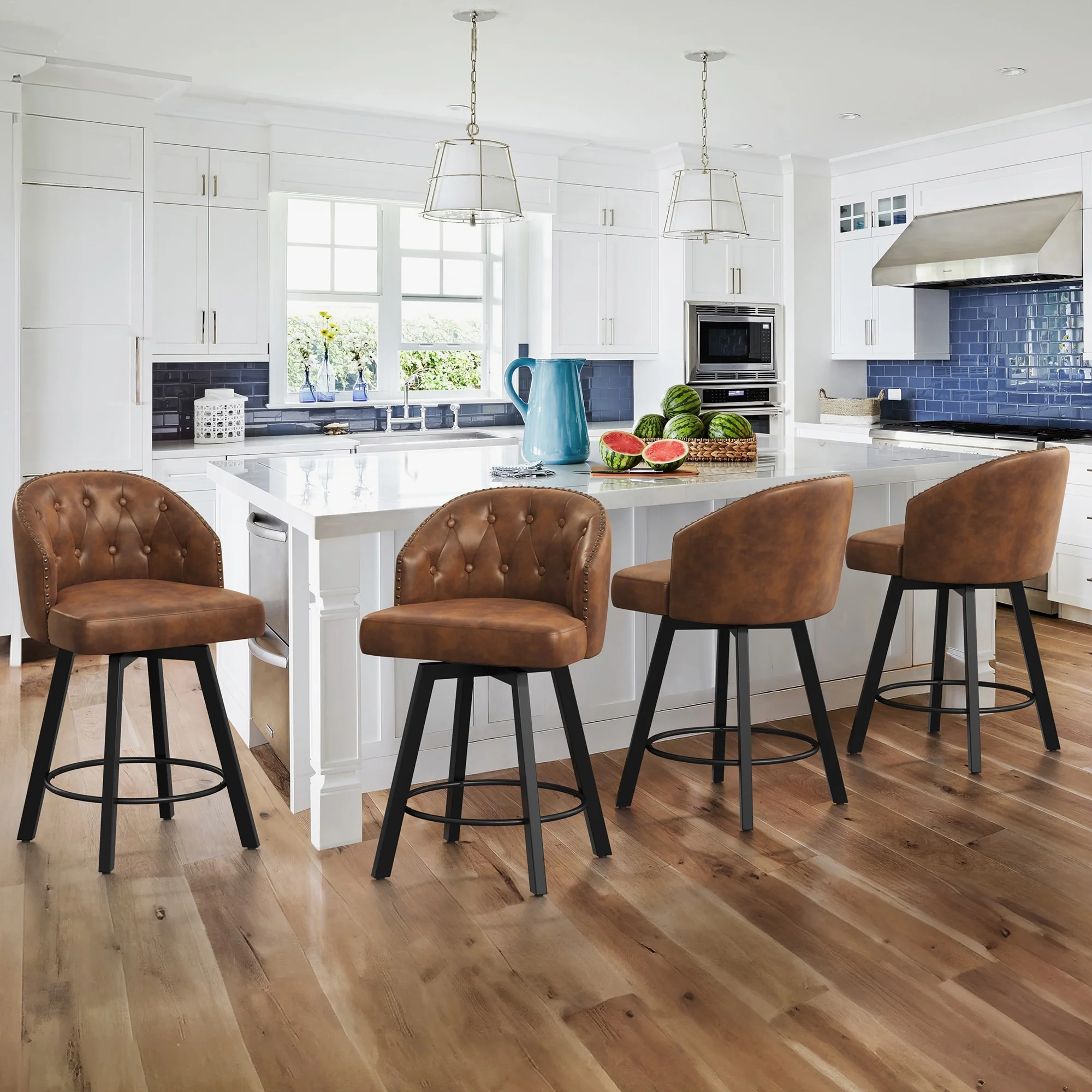 LUE BONA 26 Swivel Counter Height Swivel Bar Stools Set of 4 Upholstered Counter Stools - 26 H