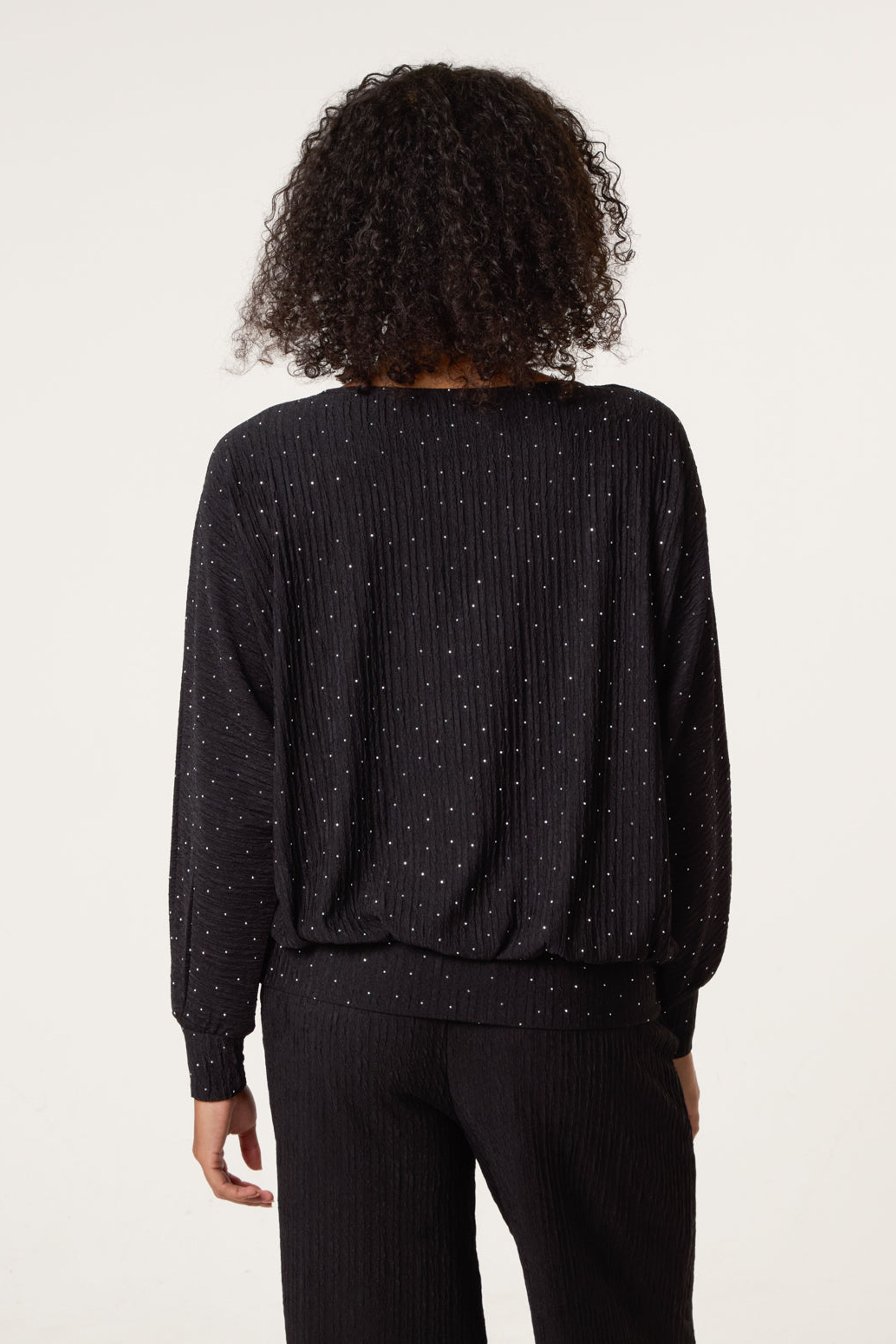 Blue Vanilla Black Rhinestone Batwing Top