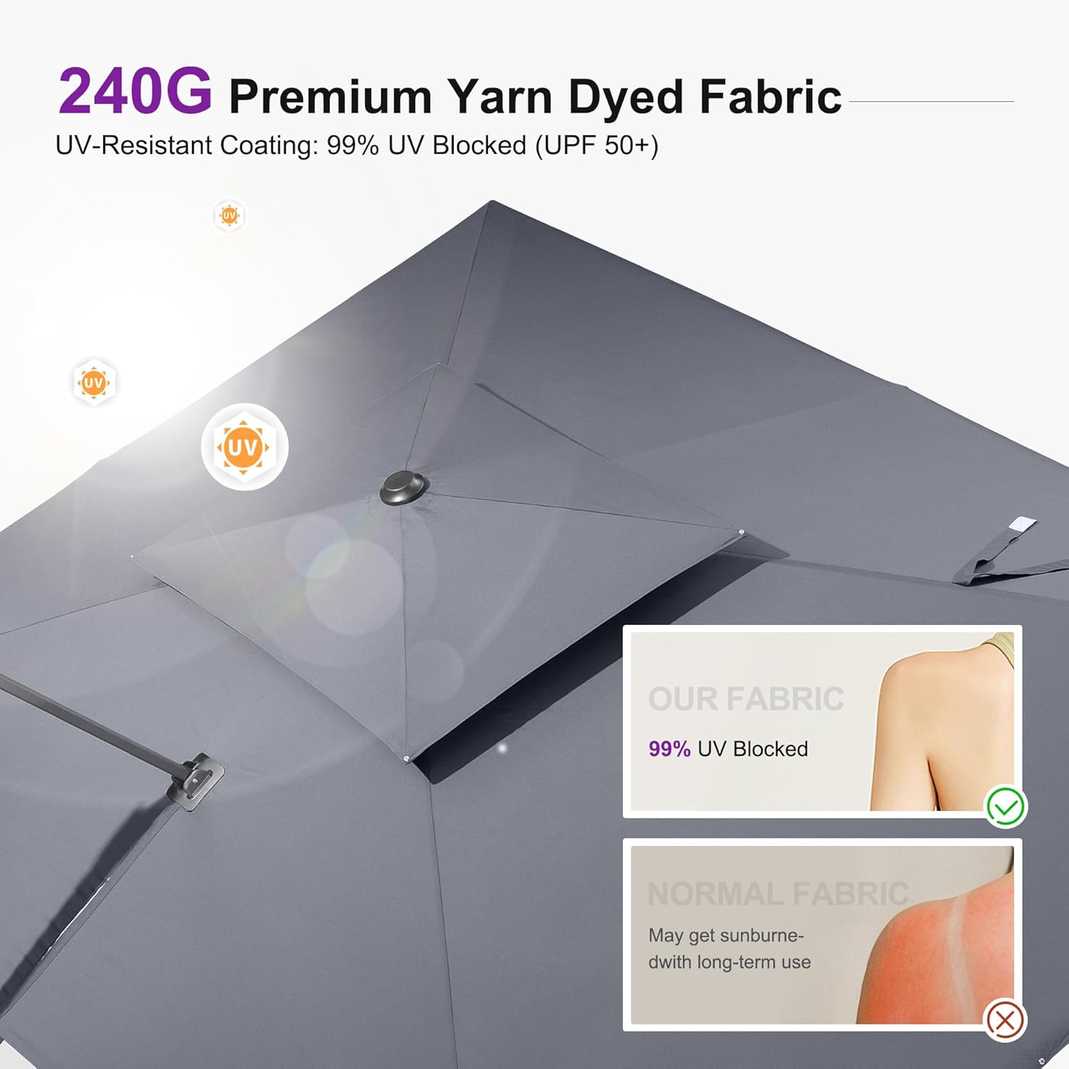 PURPLE LEAF 12' X 12' Patio Umbrella Outdoor Square Umbrella Large Cantilever Windproof Offset for Garden, Deck, Backyard and Pool, Grey