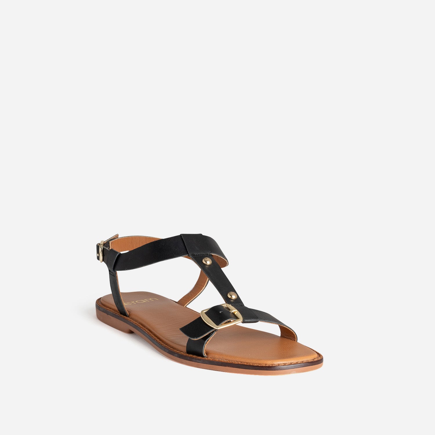 Sandale noir cuir détails clous