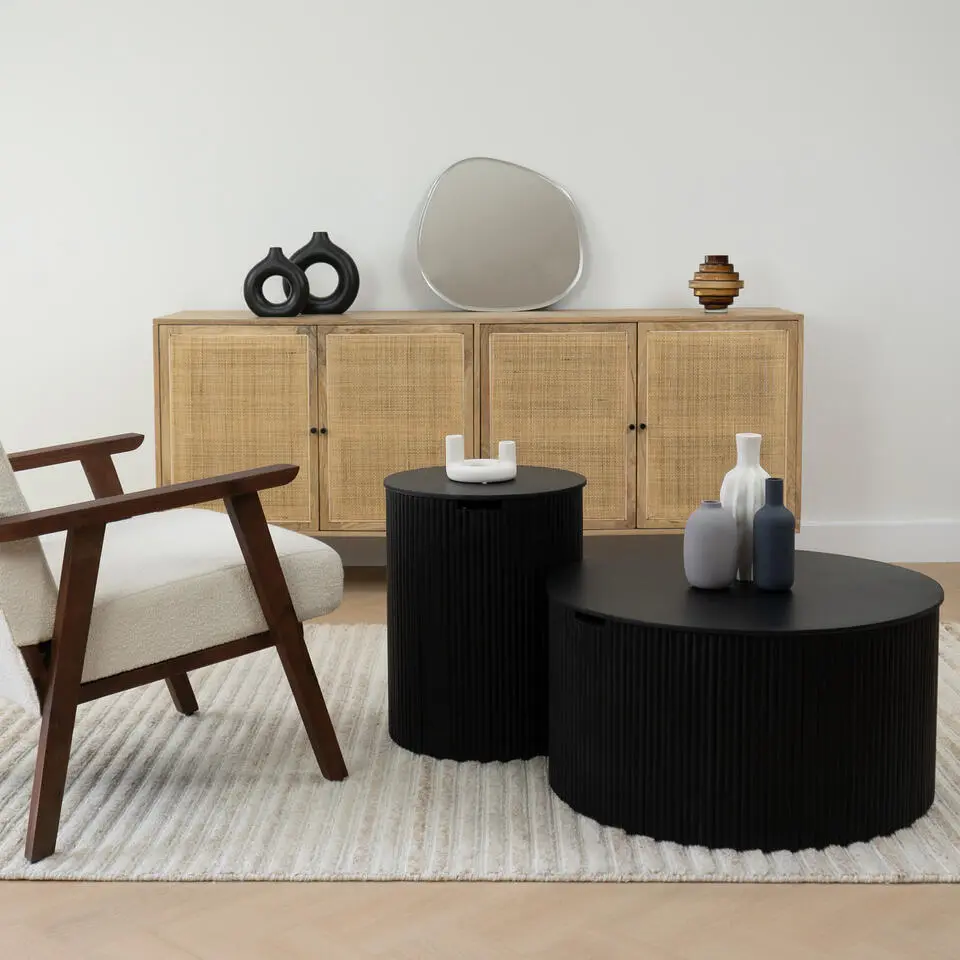 Lewis & Loft Salontafelset Lonne - Mangohout - Rond - Zwart -Set van 2