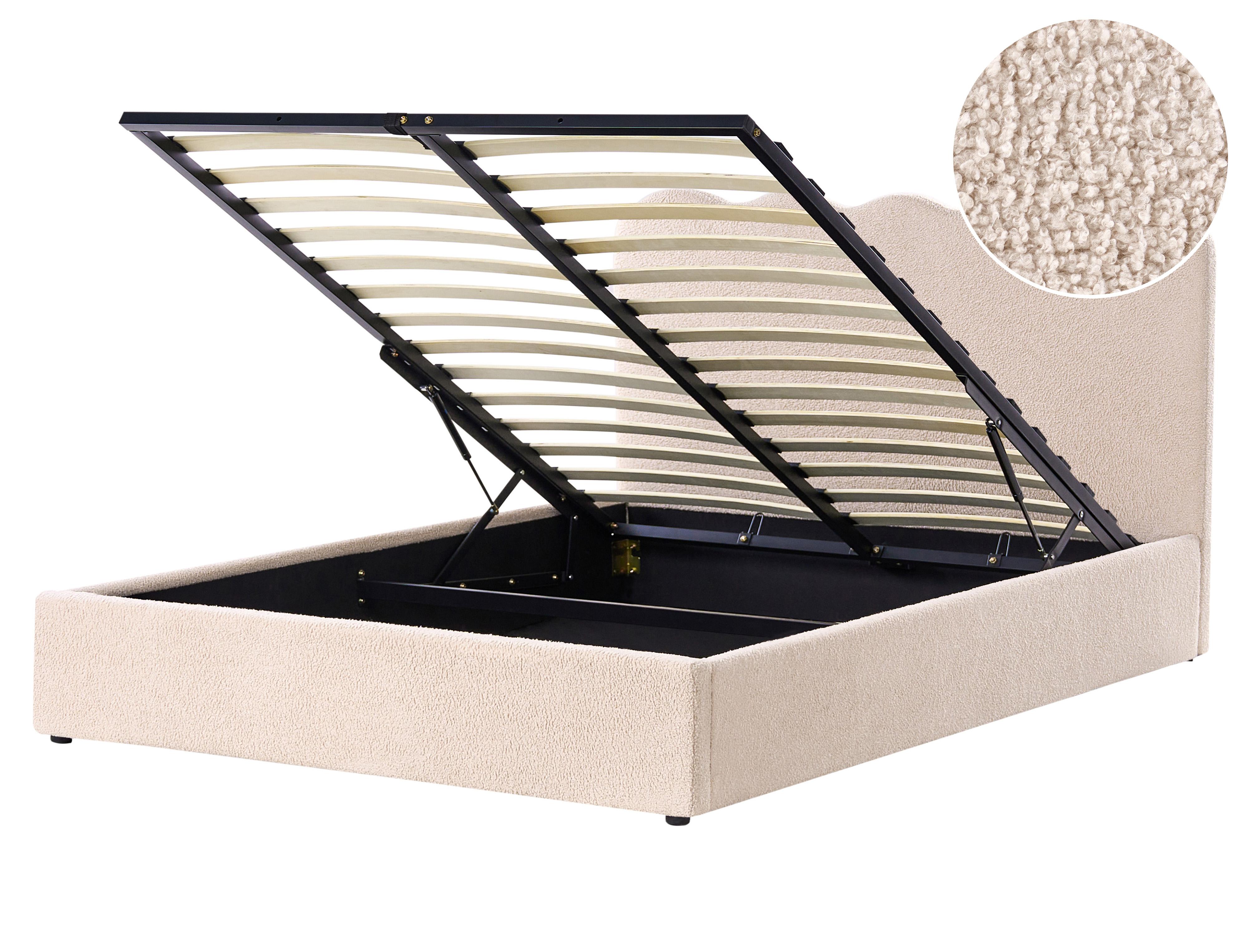 Ottoman Bed Boucle NANTERRE 140 x 200 cm (EU Double) Beige