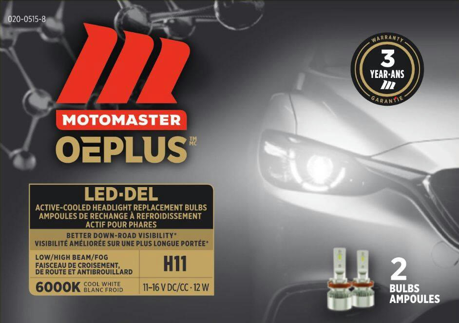H11 MotoMaster OEPLUS® LED Headlight Bulb, 6000k Cool White Light, 2-pk