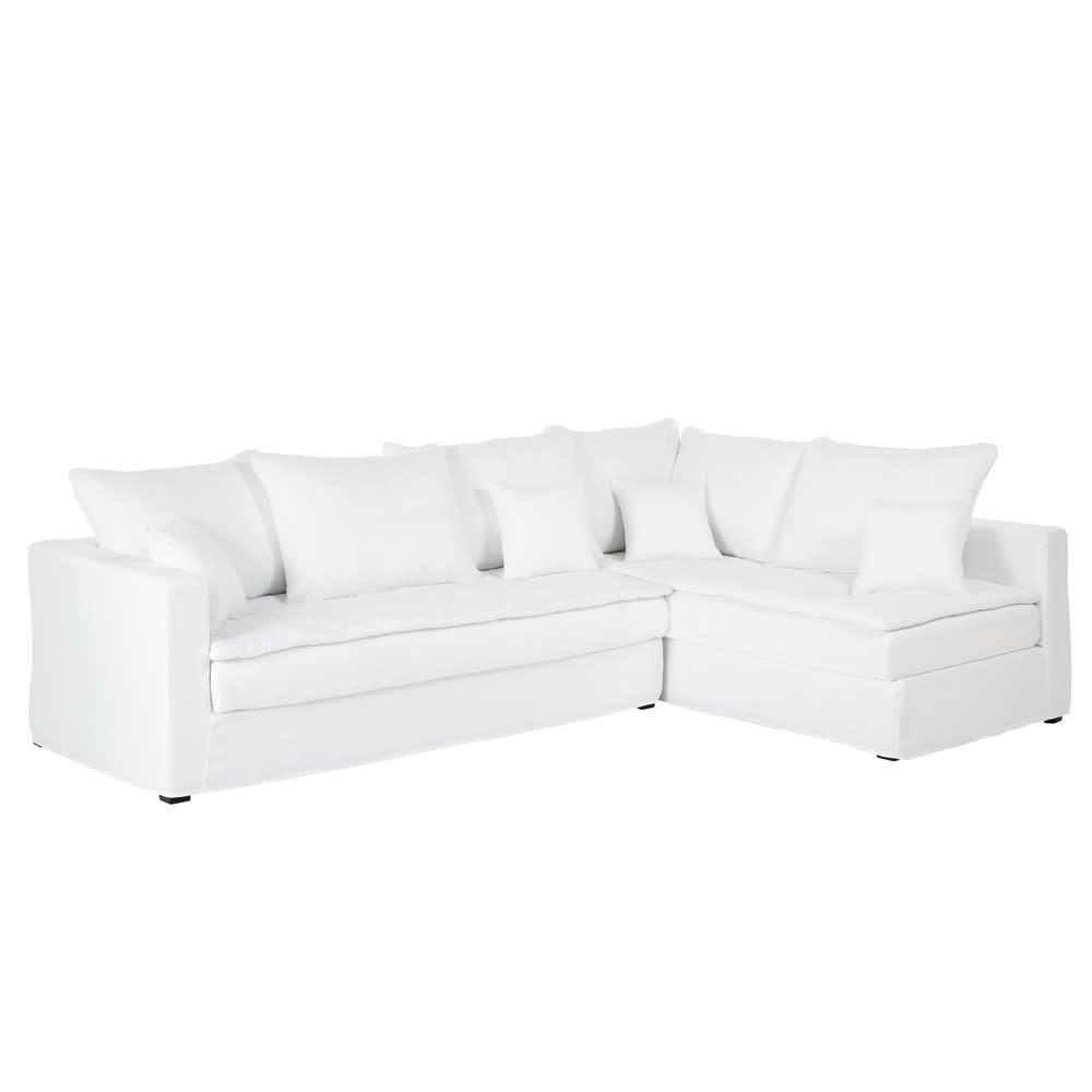 Celestin - Canapé d'angle 5 places en lin lavé blanc