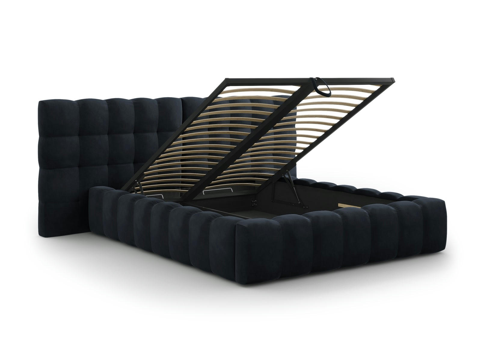 MAMAIA - Lit coffre en avec tête de lit double 140x200cm velours bleu foncé