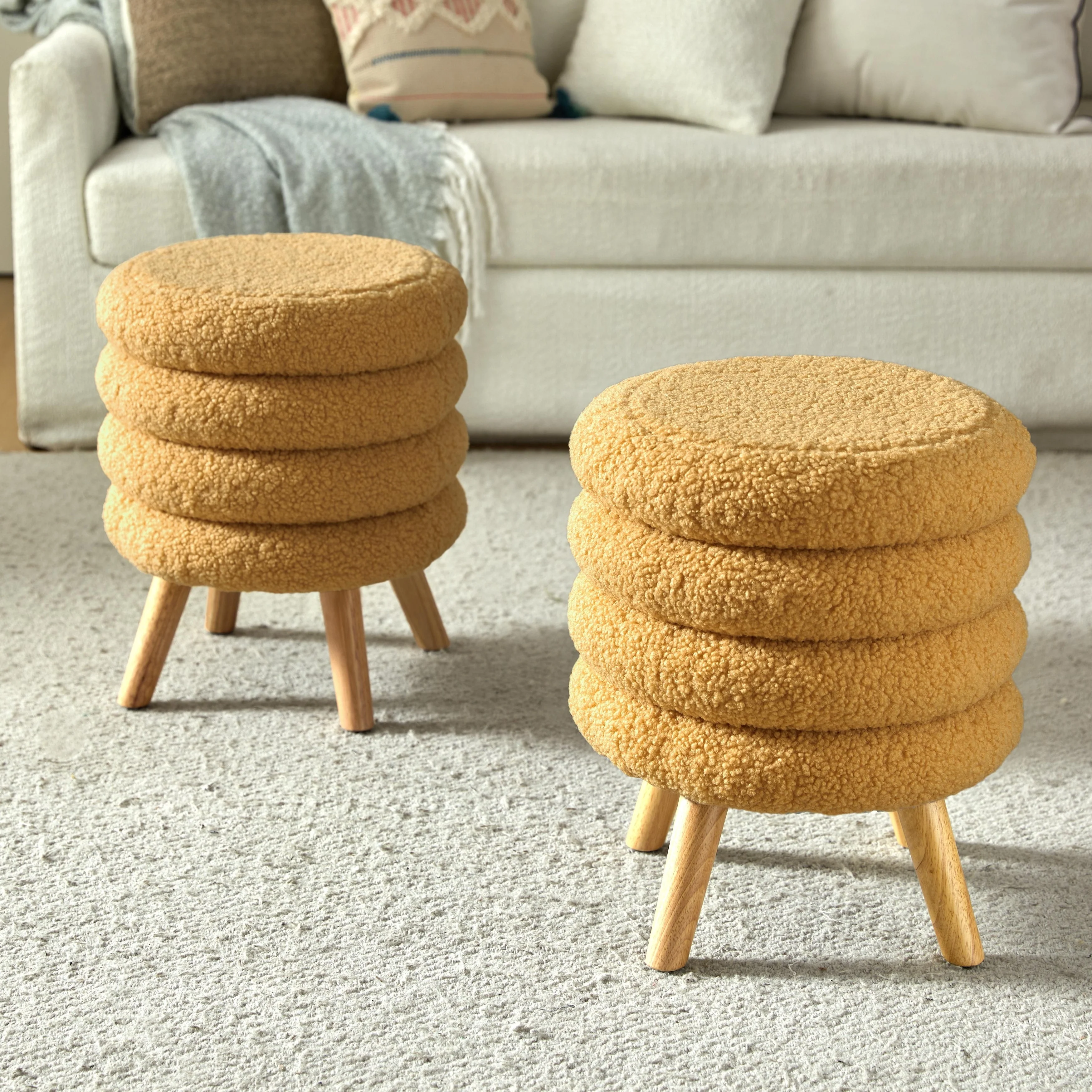Deonicio 15.7 Wide Ottoman with Solid wood Legs, Set of 2