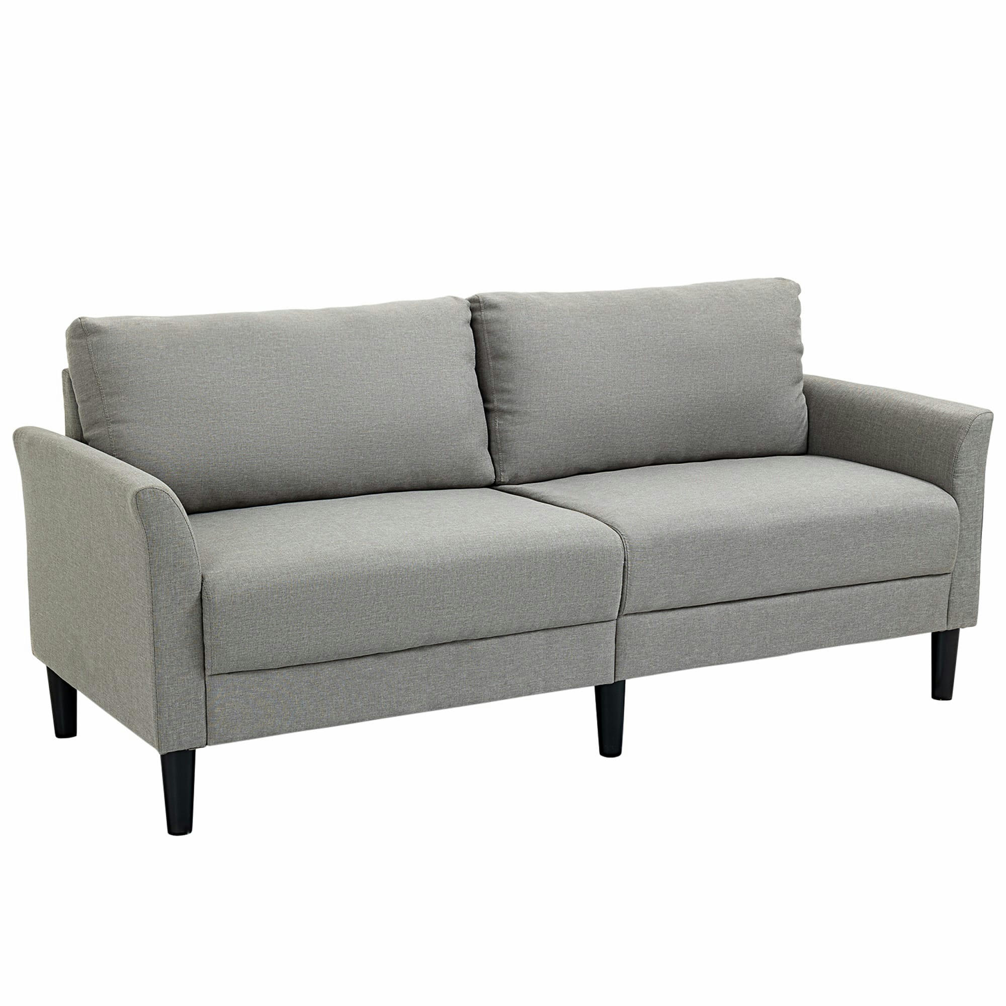 - Canapé 2 places contemporain accoudoirs courbés bois tissu gris clair