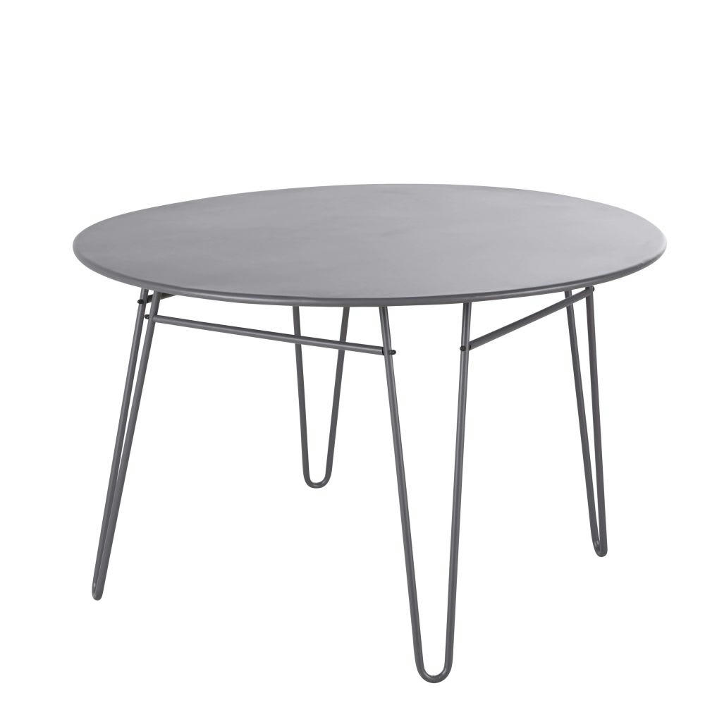 Sandrino - Table de jardin ronde en acier gris anthracite 4 personnes