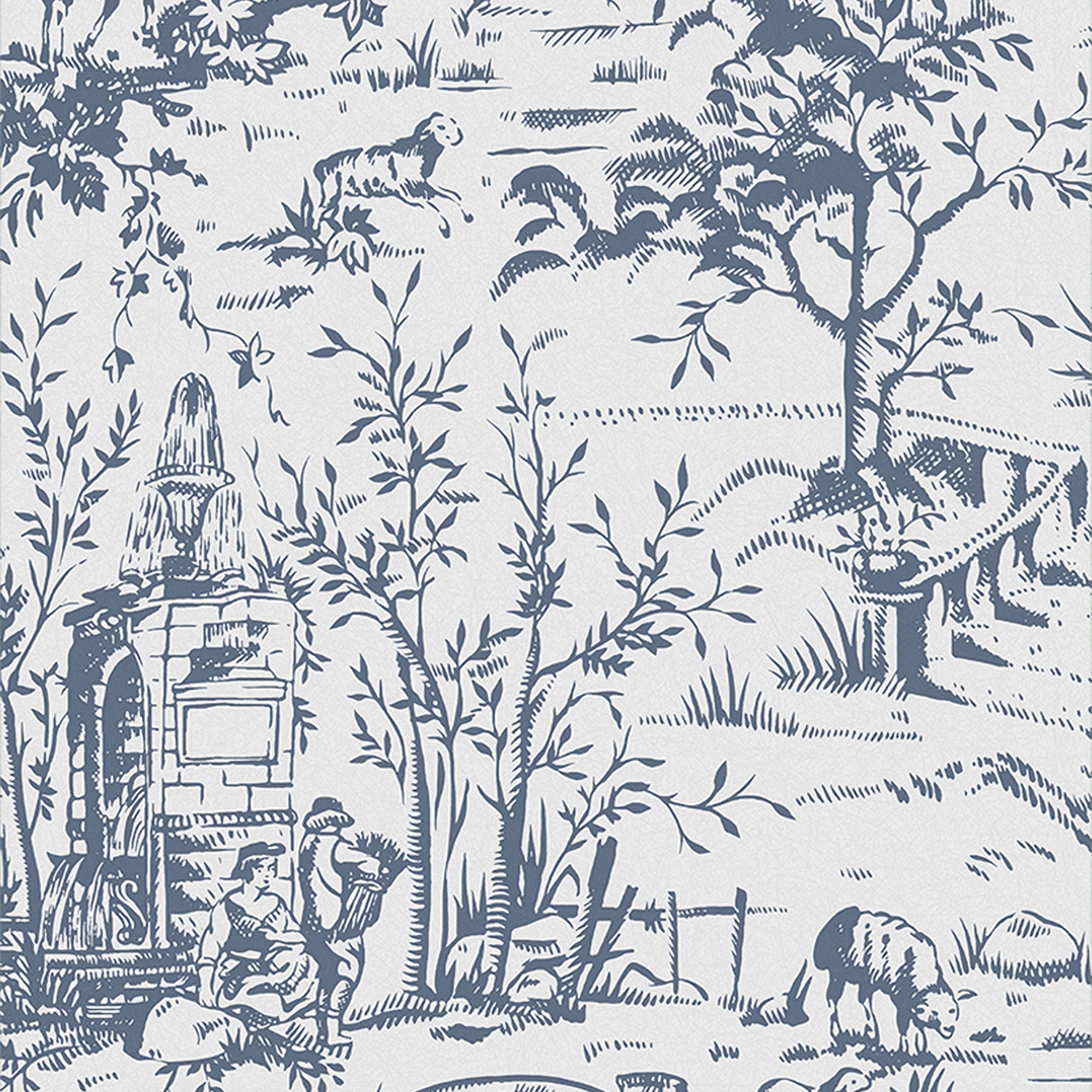 Laura Ashley Vliesbehang - Toile de Jouy Dark Seaspray - Blauw 10mx52cm