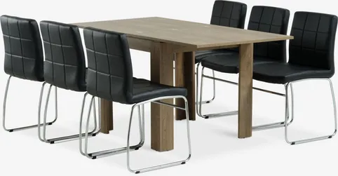 VEDDE L80/160 bord vild mørk eg + 4 HAMMEL stole sort