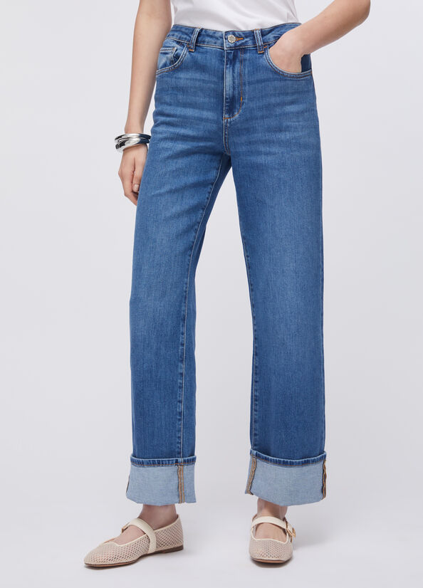 Jeans straight con risvolto