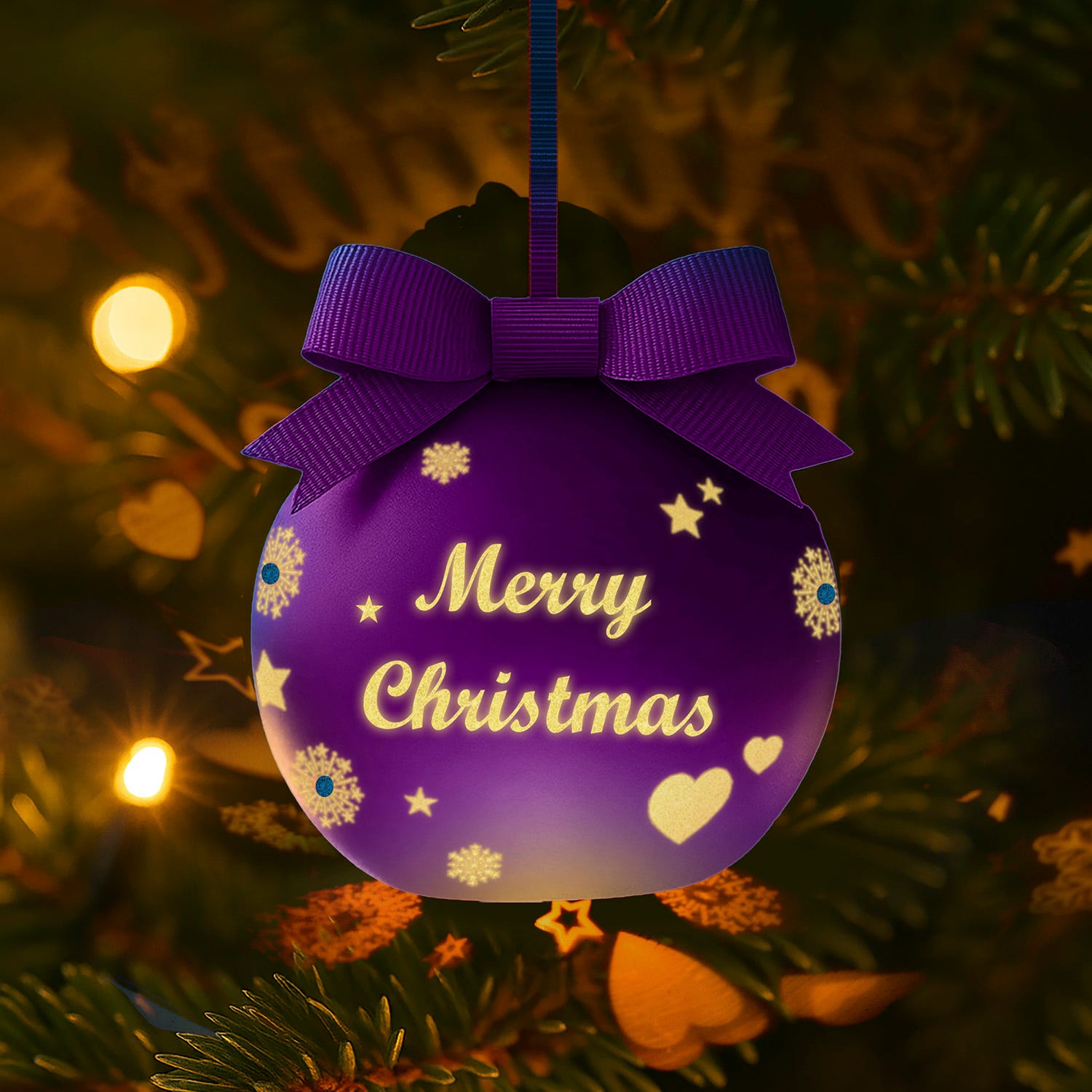 Pallina segnaposto con led Merry Christmas viola