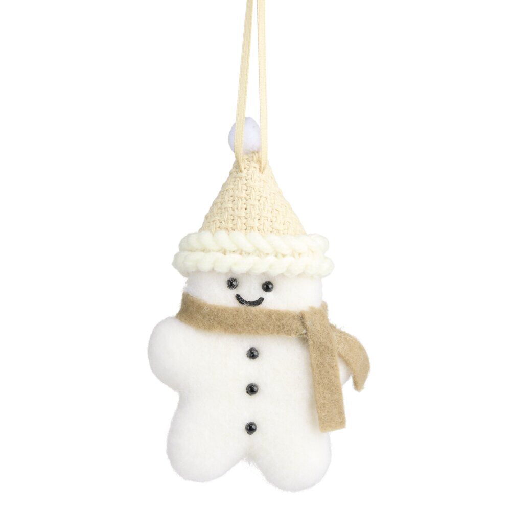 Bonhomme pain d'épices de No&euml;l feutrine blanc à suspendre H10cm (2 modèles)