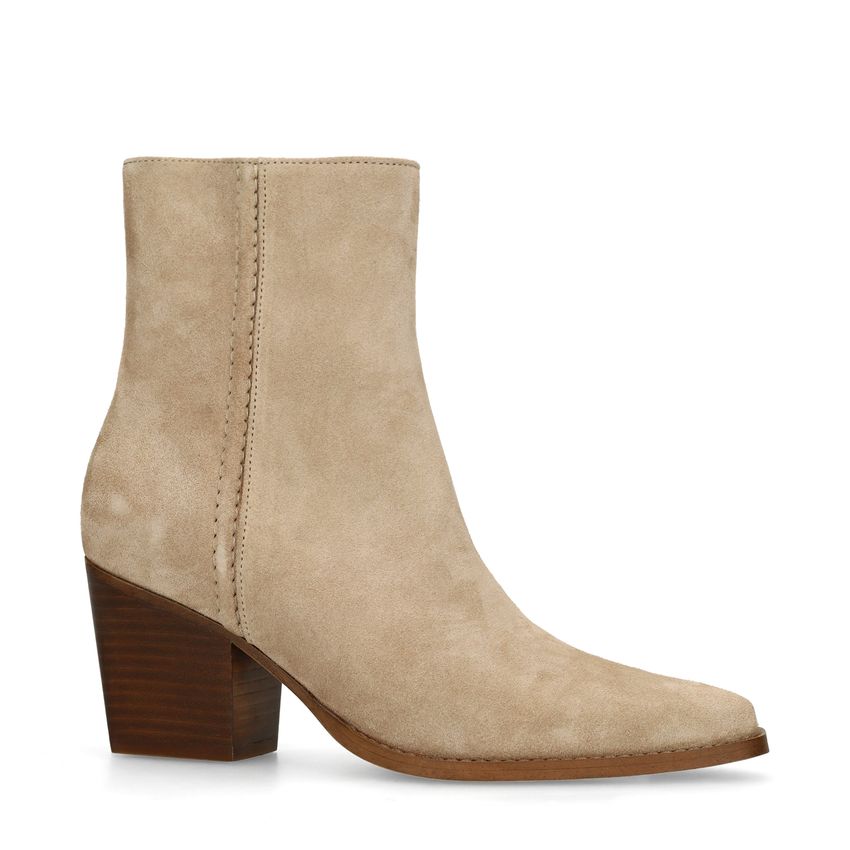 Manfield Beige suède enkellaarsjes met hak