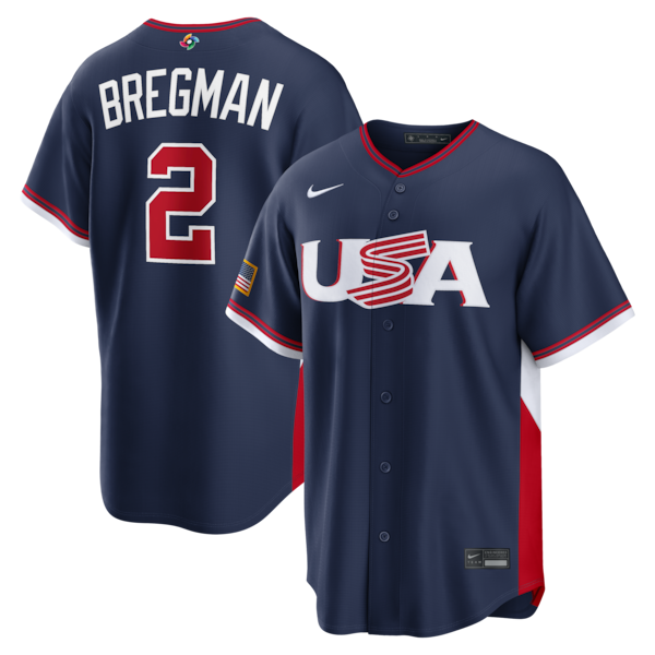Men's USA Baseball Alex Bregman Nike 2026 World Baseball Classic Road Stadium Jersey - Navy/White