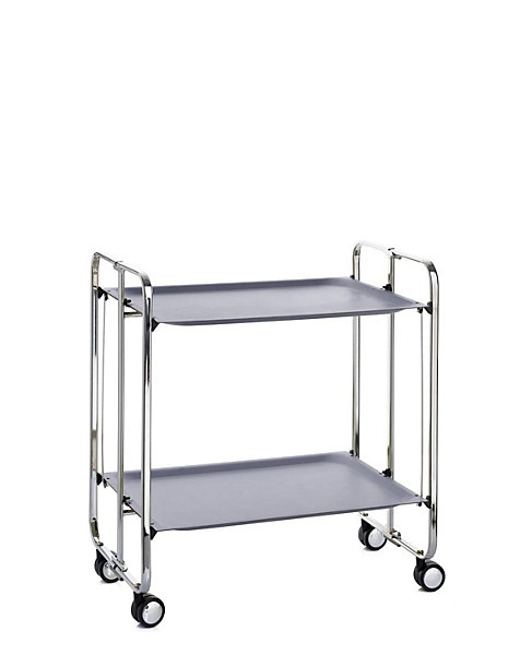 Desserte pliante BAUHAUS avec roulettes, Structure chromée, 2 niveaux, 4 positions