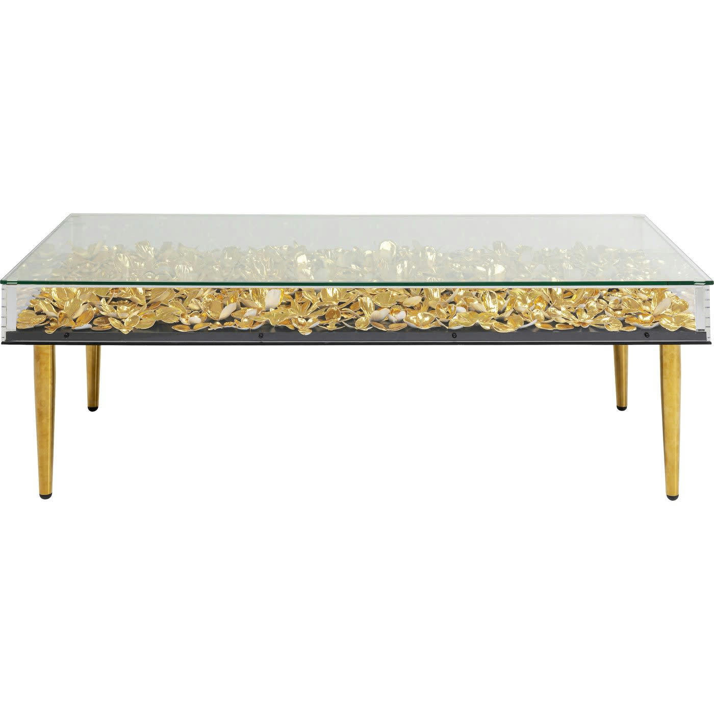 - Table basse dorée fleurs en papier en relief