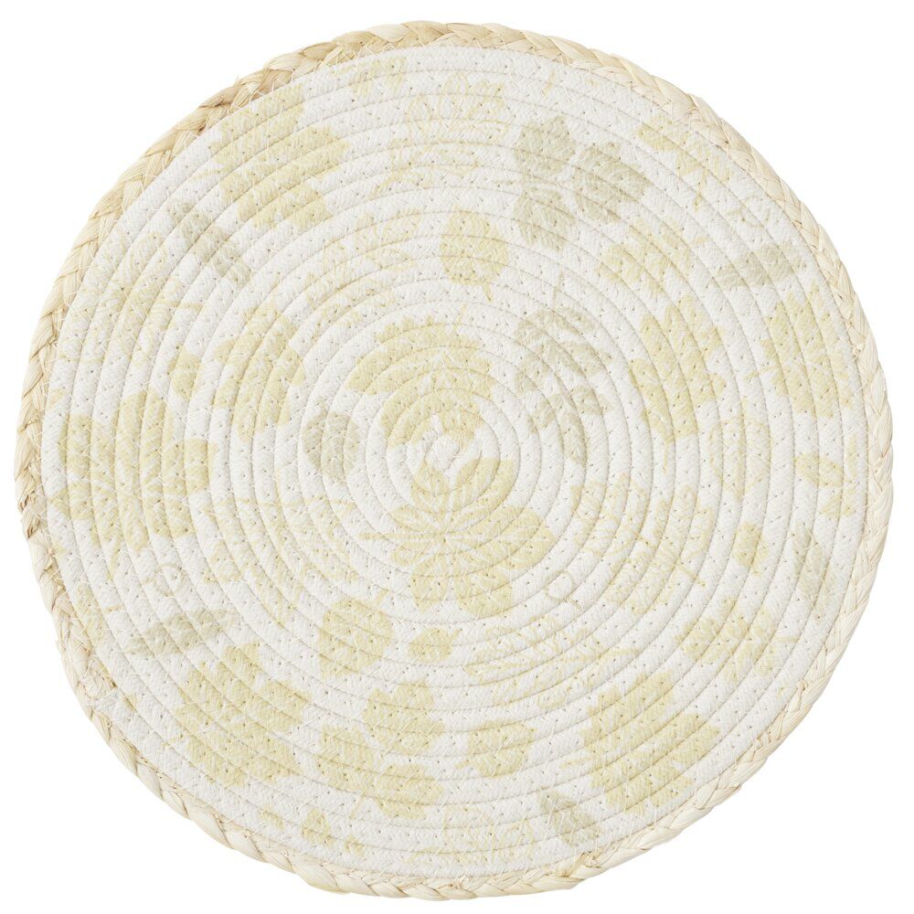 Set de table rond coton motif feuille automne jaune Ø35cm