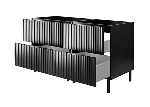 Meuble vasque, Noir, 120 (2 x 60) x 77 x 46 cm, poignée argentée, pieds noirs, sans plateau
