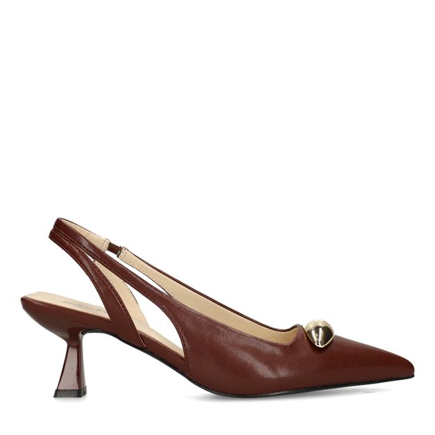 Burgundy slingback pumps met goudkleurig detail