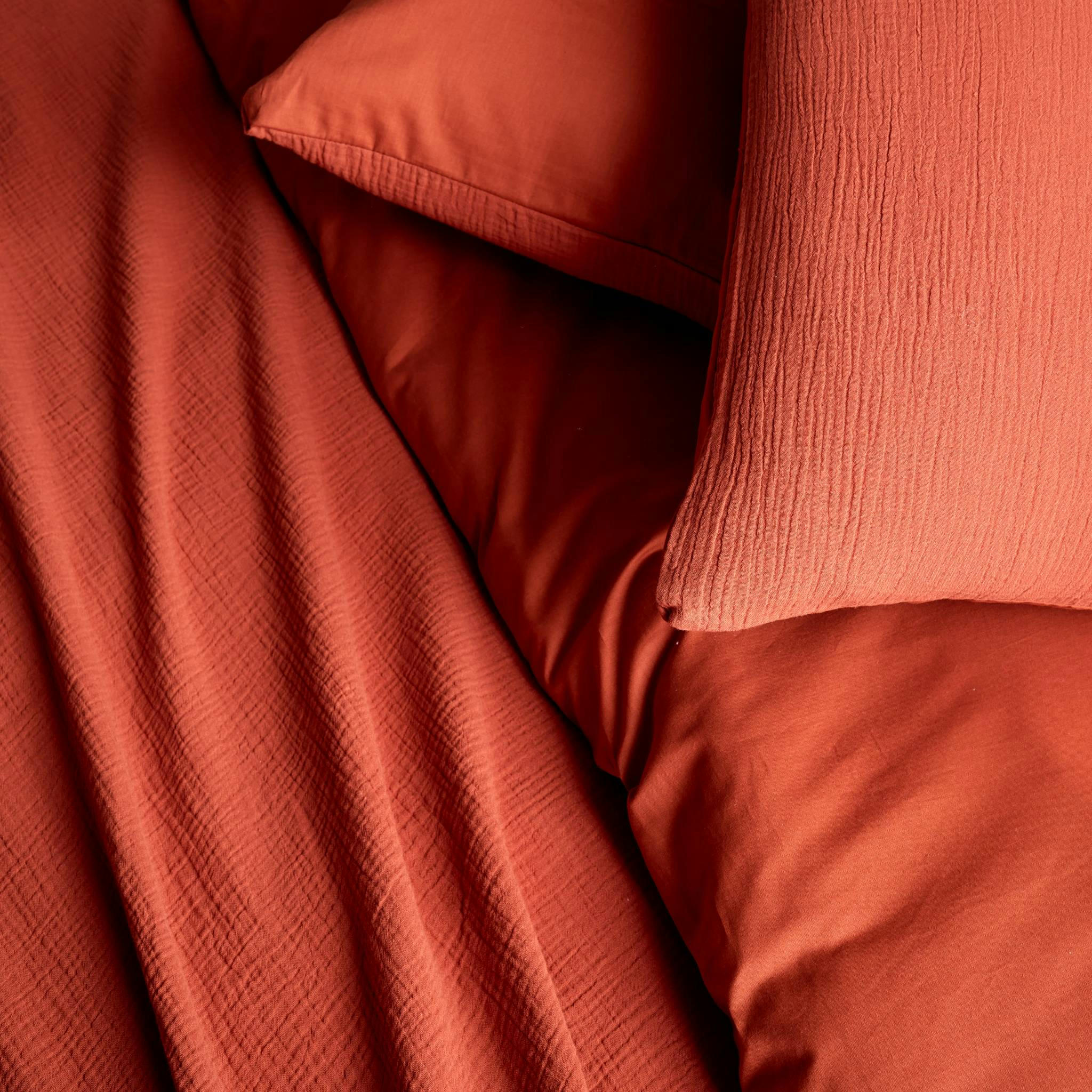 ALIX - Parure de lit gaze de coton ocre 240x220cm