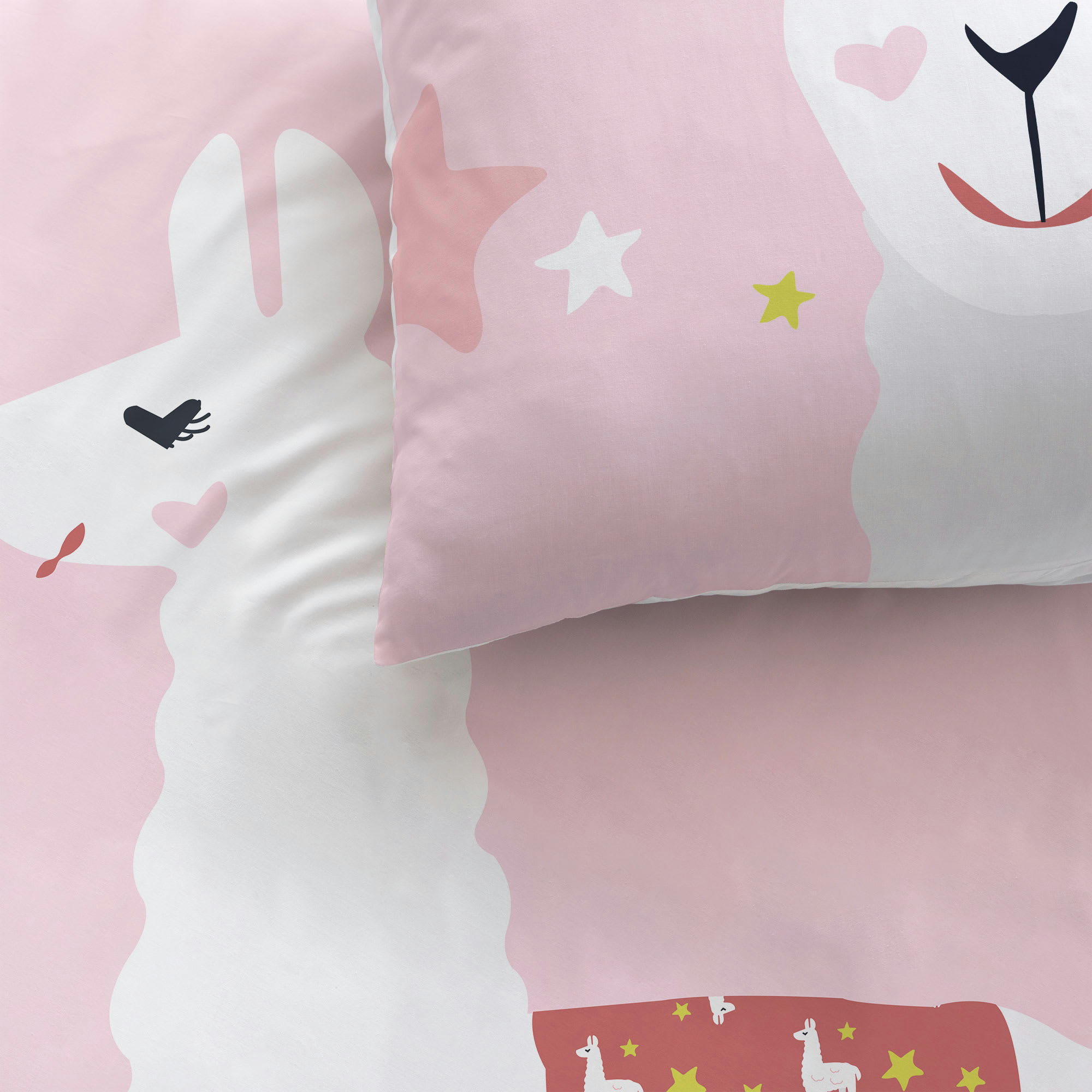 NO DRAMA LAMA - Parure de lit imprimée en coton Blanc 140x200+63x63cm