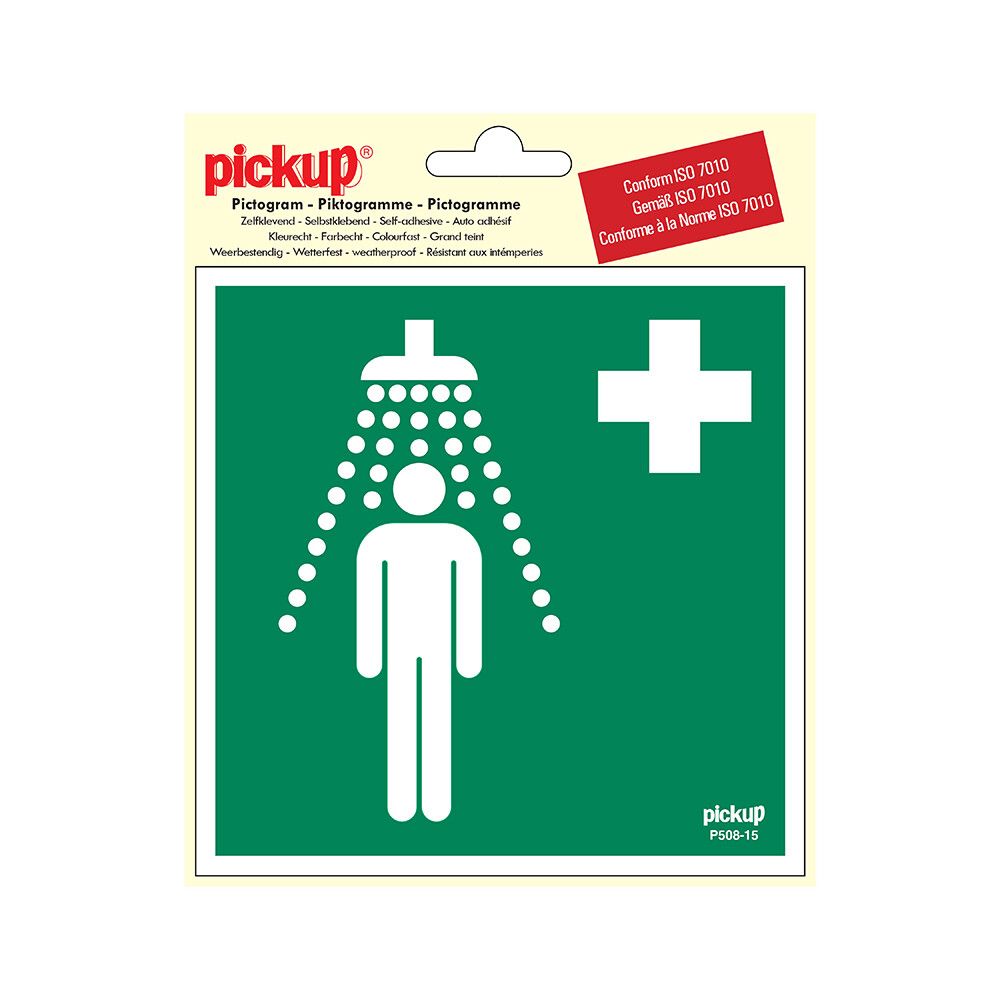 SKILT PICKUP PICTOGRAM SIKKERHESBAD 15 X 15 CM