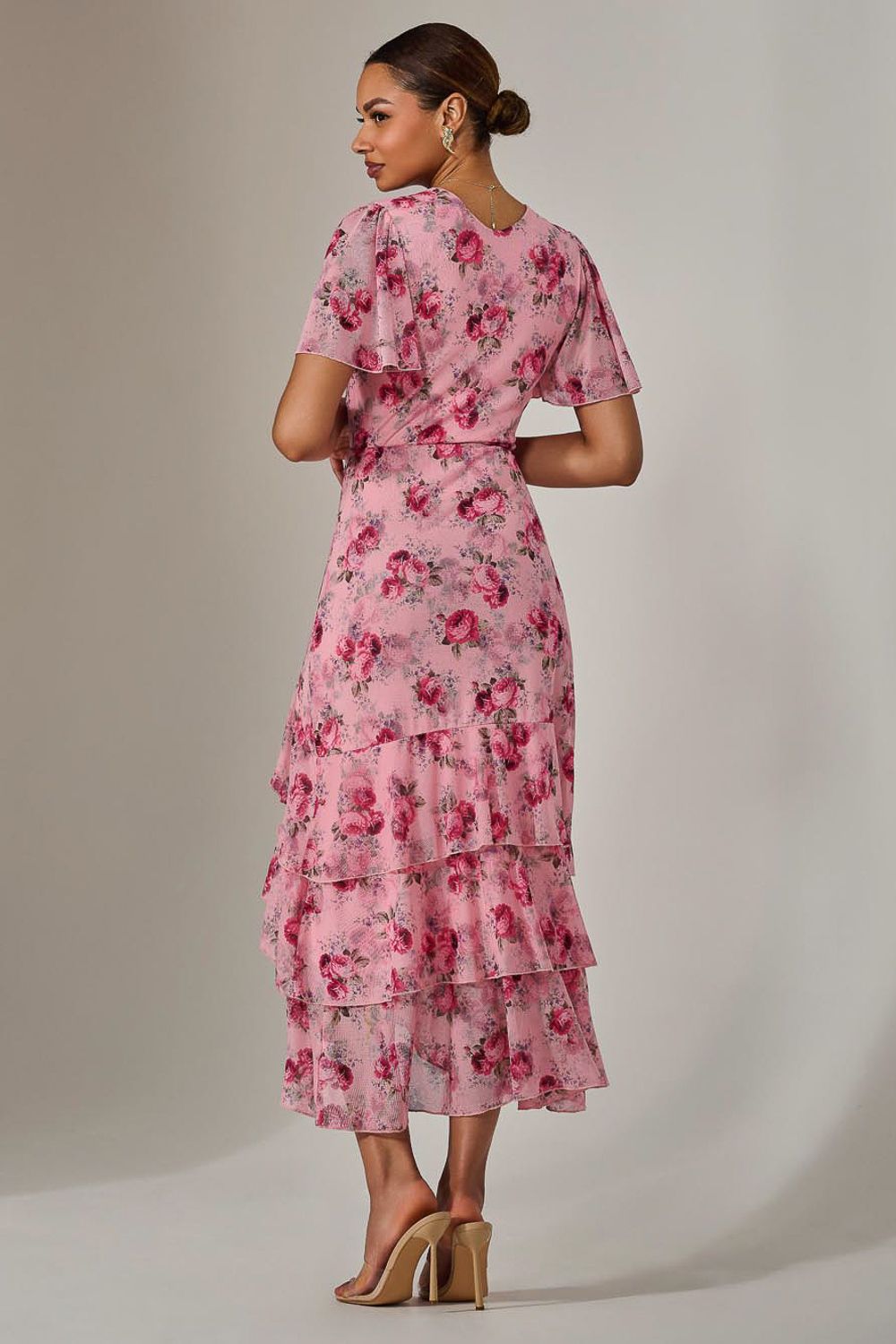 Jolie Moi Mesh Print Frill Hem Midaxi Dress