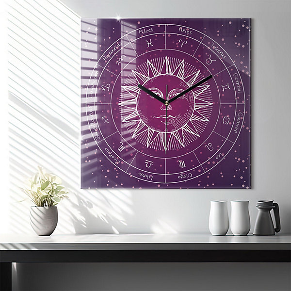 Horloge murale Wallfluent 60x60 cm Aiguilles noires Constellations du zodiaque 1 pcs