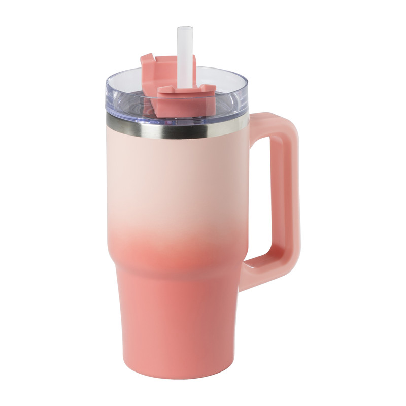 Drinkbeker thermo met draaideksel - roze - 600 ml