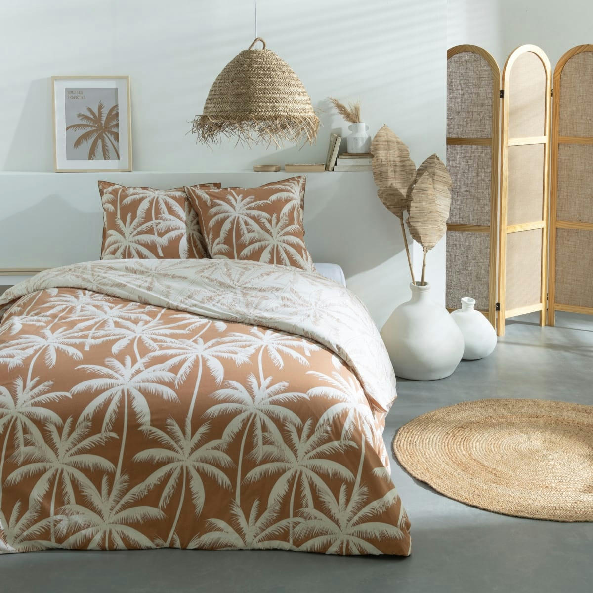 LOLA - Parure de lit 2 personnes coton  imprimé camel 260x240cm