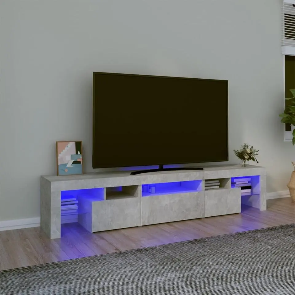 vidaXL - LED TV-meubel met 3 deuren en glas legplanken - Grijs - 200x36.5x40 cm
