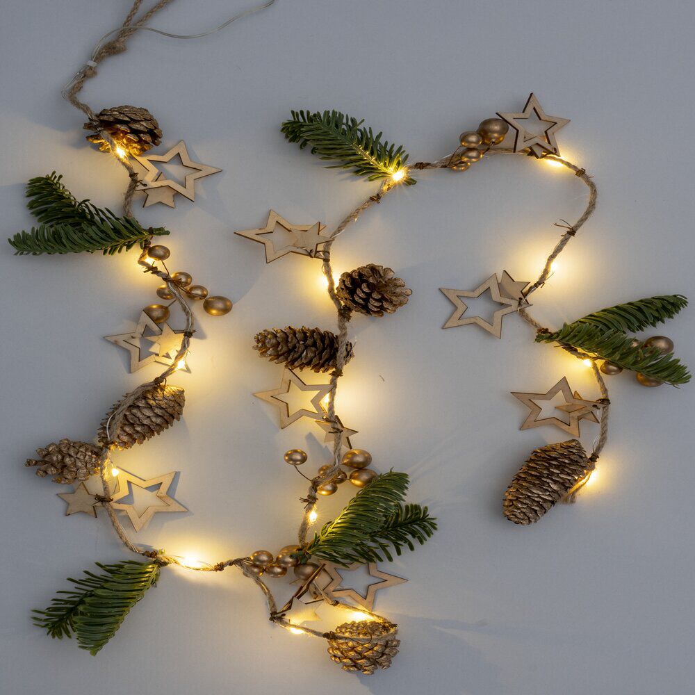 Guirlande Lumineuse intérieure pomme de pin et sapin 15LED 1,4m