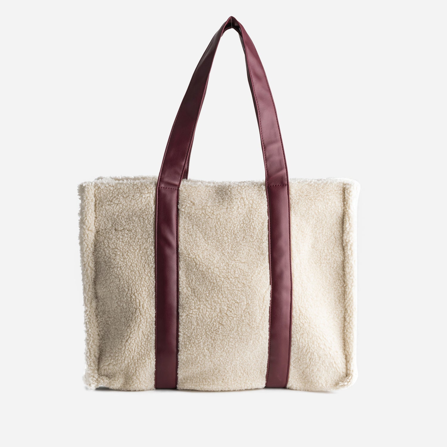 Sac cabas TEXTO écru sherpa anses bordeaux
