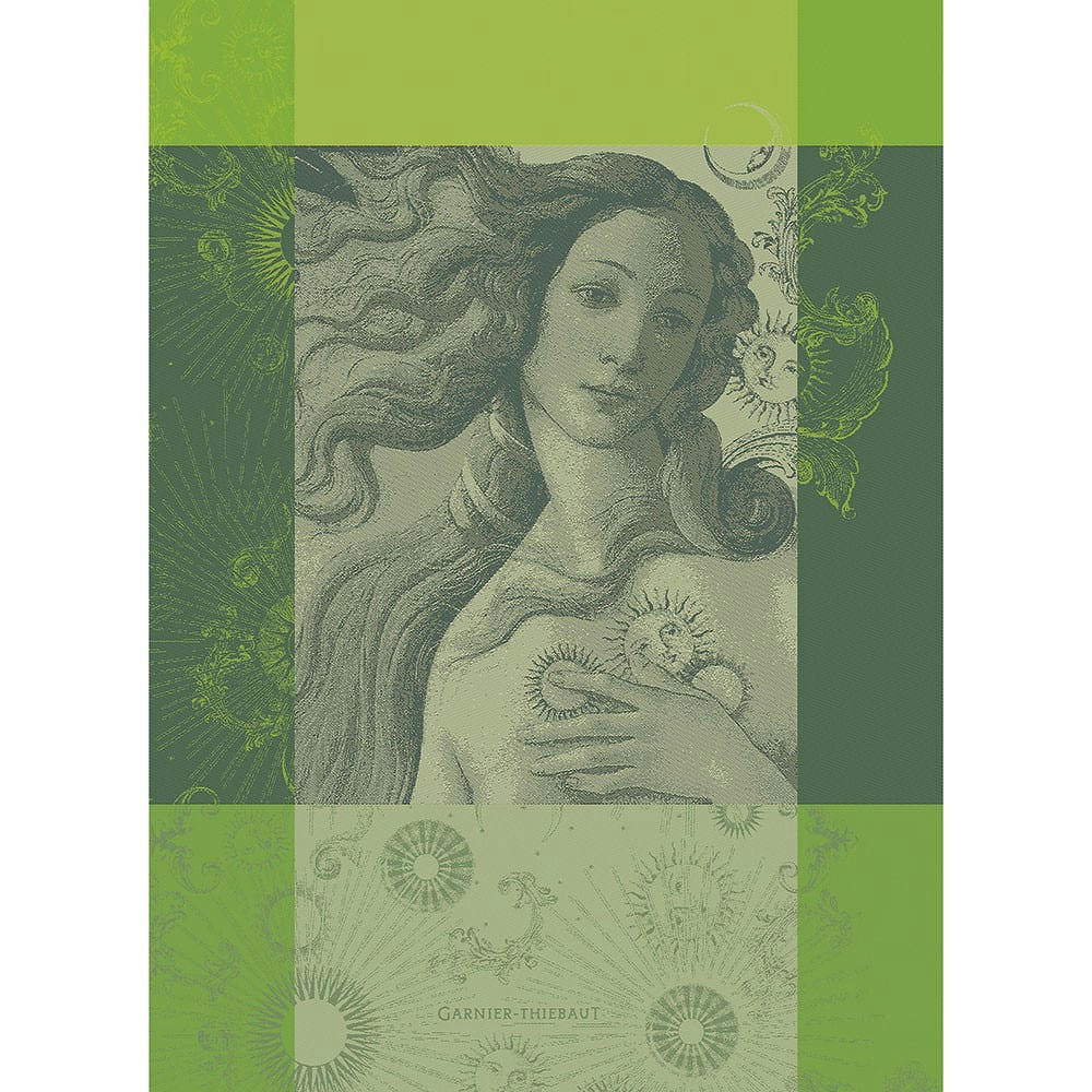 VENUS DE BOTICELLI VERT - Torchon  pur coton vert 56x77
